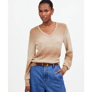 Madewell Alpaca-Blend Deep V-Neck Sweater Women's Size XXS Spacedye Fawn NWT!